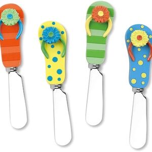 Cheese and Butter Spreader 4-Piece Hand Painted Resin Handle, Flip Flops Design
